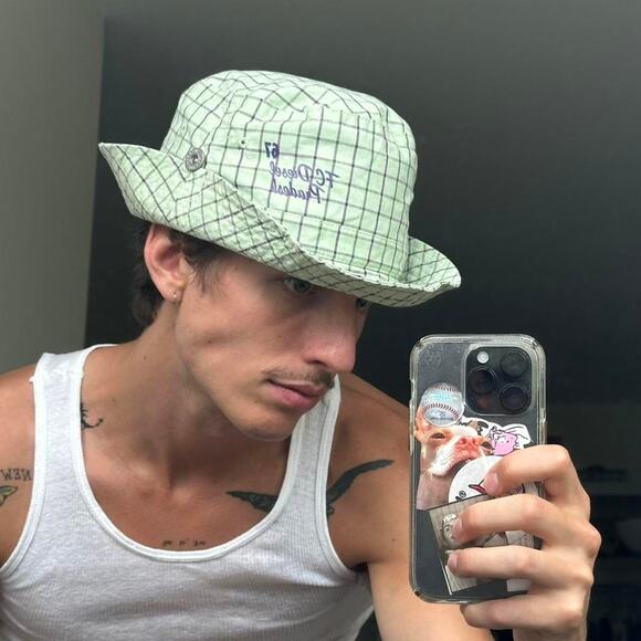 Rare Y2K FC Diesel Pradesh 67 Sporty Plaid Green Purple Bucket Hat Cap